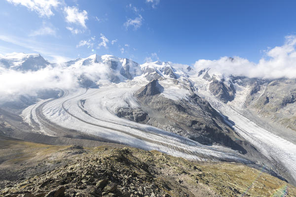 Overview of the Diavolezza and Pers glaciers, St.Moritz, canton of Graubünden, Engadine, Switzerland