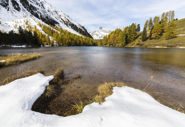 Lai da Palpuogna (Palpuognasee) during autumn, Bergün, Albula Pass, canton of Grisons, Switzerland