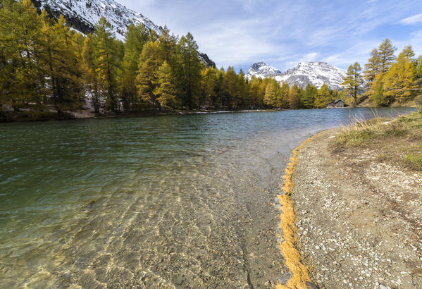 Lai da Palpuogna (Palpuognasee) during autumn, Bergün, Albula Pass, canton of Grisons, Switzerland