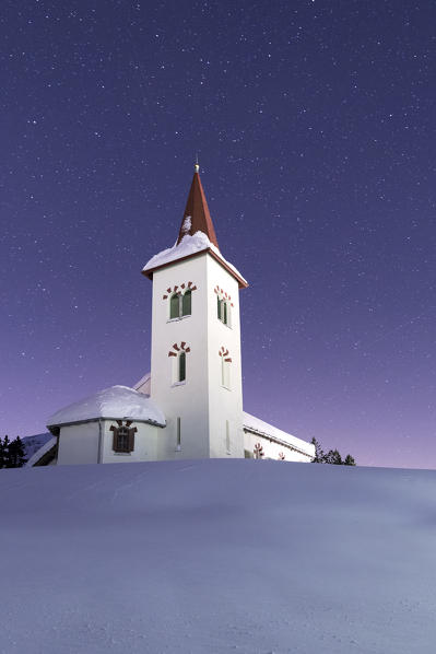 Stars on Chiesa Bianca surrounded by snow, Maloja, Bregaglia Valley, canton of Graubunden, Engadin, Switzerland