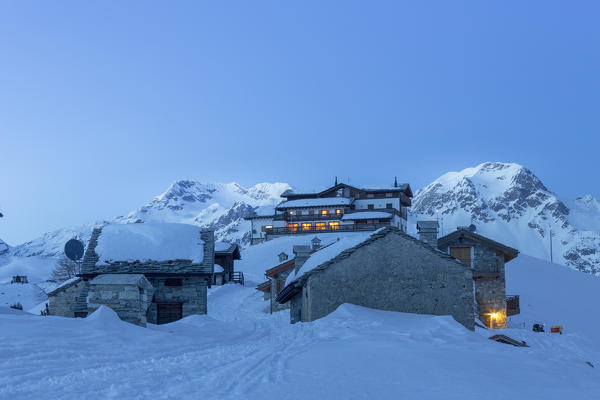 Andossi at dusk, Madesimo, Spluga Valley, province of Sondrio, Valtellina, Lombardy, Italy