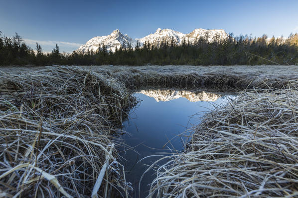 Lake Entova at dawn, Malenco Valley, province of Sondrio, Valtellina, Lombardy, Italy