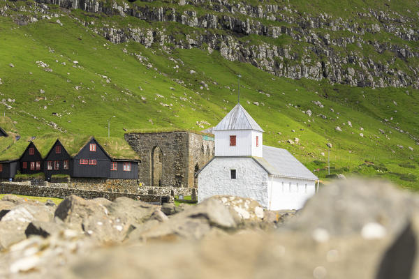 Saint Olav's Church and medieval St Magnus Cathedral, Kirkjubour, Streymoy island, Faroe Islands, Denmark
