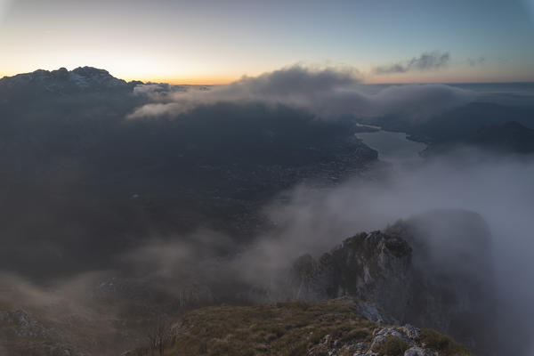 Mist above Lecco at dawn, Monte Coltignone, Lombardy, Italy