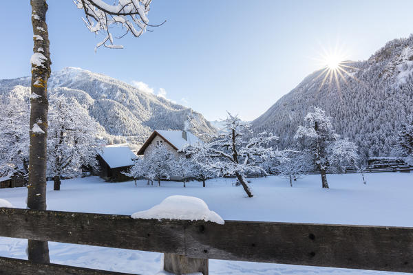 Filisur in winter, Albula Valley, Canton of Graubünden, Switzerland