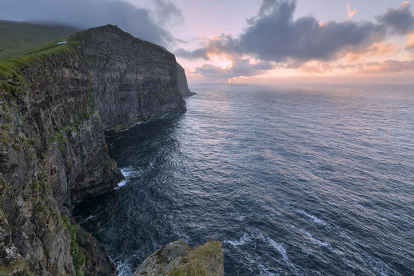 Cliffs overlooking the Atlantic Ocean, Giogv, Eysturoy island, Faroe Islands, Denmark