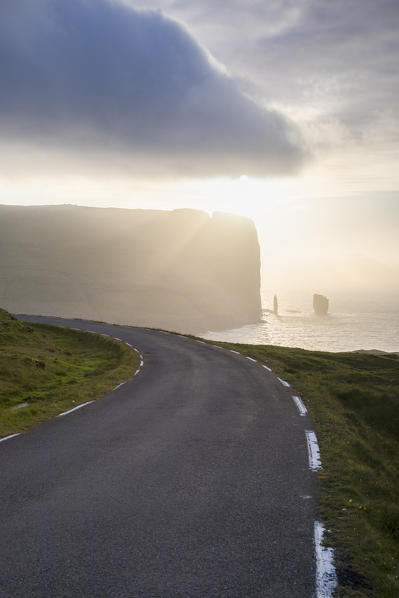 Cliffs of Risin og Kellingin seen from Eidi, Eysturoy Island, Faroe Islands, Denmark