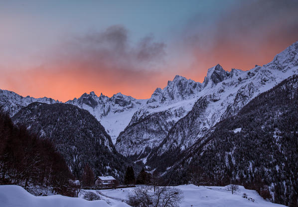 Sunrise in Bondasca Valley. Switzerland Europe