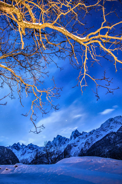 Night shot of peak of Badile. Bondasca Valley Switzerland EUrope