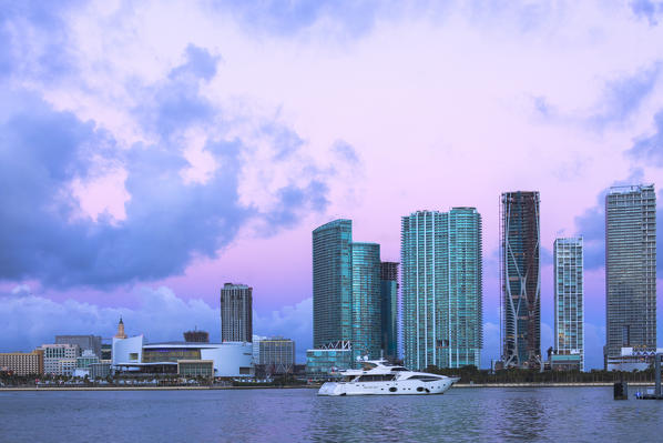 Skyline of Downtown Miami from Watson Island, Miami, Florida, USA, North America