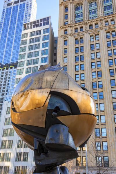 Sphere at Plaza Fountain sculpture, Liberty Park, Manhattan, New York City, USA