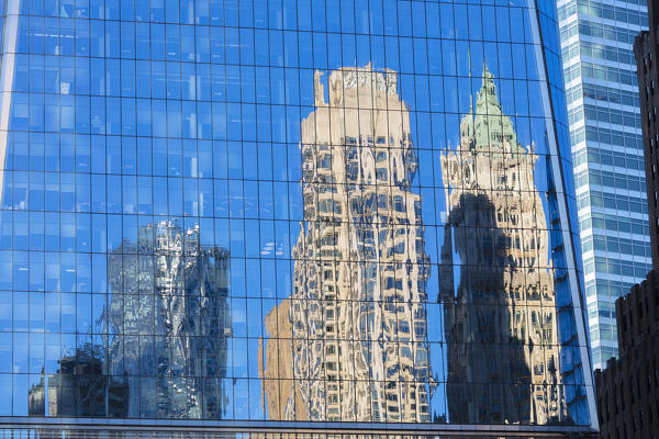 Skyscrapers reflected, One World Trade Center, Lower Manhattan, New York City, USA