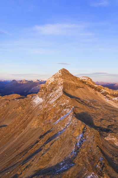 Aerial view of Pizzo Scalino at sunset, Valmalenco, Valtellina, Lombardy, province of Sondrio, Italy