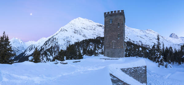 Panoramic of Belvedere Tower and Piz Lunghin, Maloja Pass, Bregaglia Valley, canton of Graubunden, Engadin, Switzerland