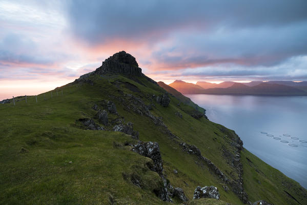Cliffs overlooking the ocean, Funningur, Eysturoy island, Faroe Islands, Denmark