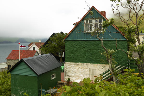 Traditional houses, Kunoy, Kunoy island, Faroe Islands, Denmark