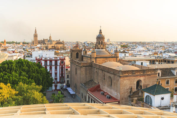 Church of the Annunciation from rooftop of Metropol Parasol, Plaza de la Encarnacion, Seville, Andalusia, Spain
