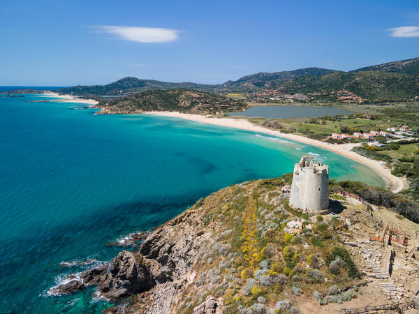 Torre di Chia beach, Chia,Domus De Maria, Cagliari province, Sardinia, italy, europe.