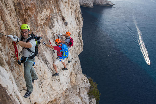 Via ferrata del Cabirol, capo caccia, alghero, sassari province, italy, europe.