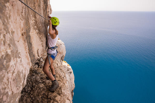 Via ferrata del Cabirol, capo caccia, alghero, sassari province, italy, europe.