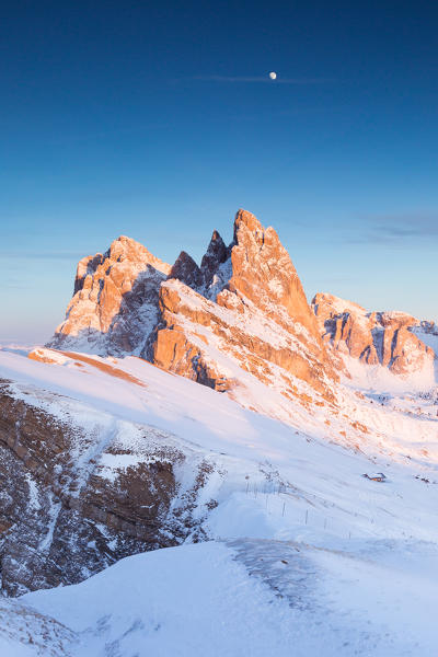 Sunset from Seceda Alp in Val Gardena on the Geisler Group, bolzano province, south tyrol, trentino alto adige, italy, 