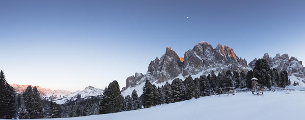 Sunset on the Geisler Group in Villnössertal, Bolzano province, South Tyrol, Trentino Alto Adige, Italy