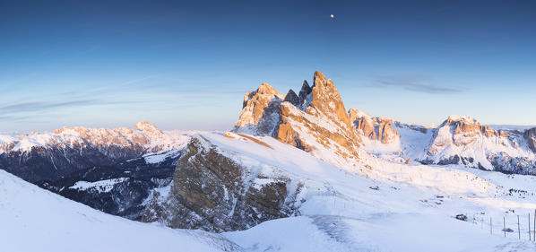 Sunset from Seceda Alp in Val Gardena on the Geisler Group, bolzano province, south tyrol, trentino alto adige, italy, 