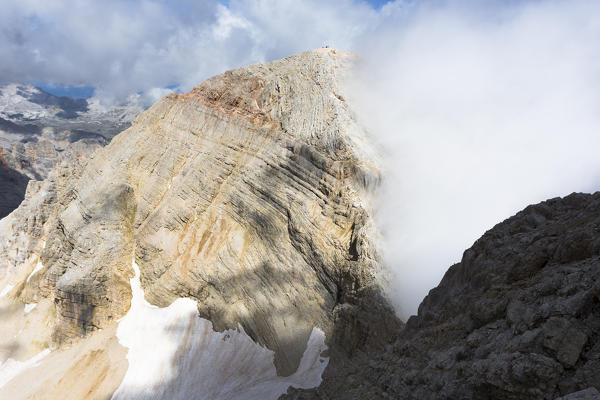 a view of the Tofana di Dentro coming out of the clouds, Belluno province, Veneto, Italy