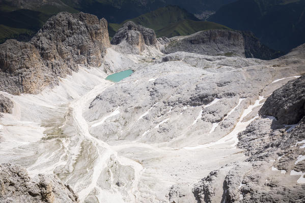A view of Lake Kesselkogel from the Kesselkogel Peak, Bolzano province, South Tyrol, Trentino Alto Adige, Italy