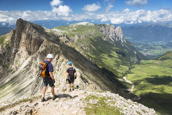 Climbers along the via ferrata Maximilian on the Schlern, Bolzano province, South Tyrol, Trentino Alto Adige, Italy
