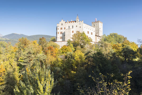 An autumnal view of the Bruneck Castle, one of the Messner Mountain Museums, Bolzano province, South Tyrol, Trentino Alto Adige, Italy