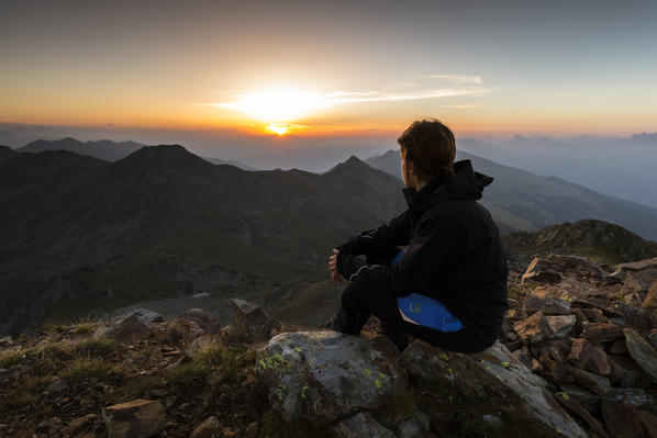 an emotional sunrise from a peak of the Sarner Alps, Bolzano province, South Tyrol, Trentino Alto Adige,