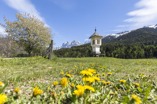 a view of the wayside Shrine in Villnöss, that signed the border during the time of the plague, Bolzano province, South Tyrol, Trentino Alto Adige, Italy