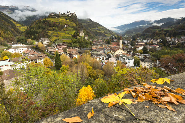 an autumn view of the village of Klausen (Chiusa), Bolzano province, South Tyrol, Trentino Alto Adige, Italy, Europe