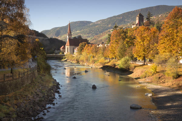an autumn view of the village of Klausen (Chiusa), Bolzano province, South Tyrol, Trentino Alto Adige, Italy, Europe