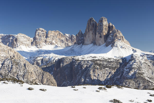 The Three Peaks of Lavaredo (Drei Zinnen), Bolzano province, South Tyrol, Trentino-Alto Adige, Italy.