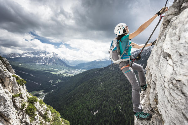 a breathless view of the via ferrata Bovero (Bovero klettersteig) on Col Rosà, Belluno province, Veneto, Italy, Europe