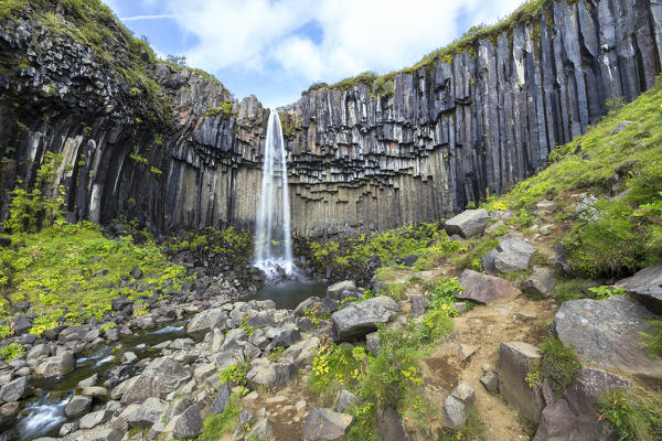 Svartifoss waterfall in Skaftafell Natural Reserve (Vatnajökull National Park, Eastern Region, Iceland, Europe)