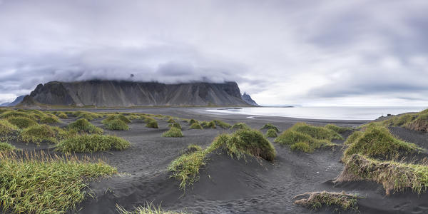 Vestrahorn mountain and the black sand dunes (Stokksnes Penisula, Hofn, Eastern Region, Iceland, Europe)