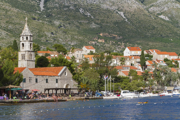 Cavtat village and harbor, view from the sea (Konavle, Dubrovnik, Dubrovnik-Neretva county, Dalmatia region, Croatia, Europe)