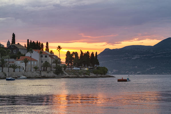 Sunset from Korcula village (Korcula, Korcula Island, Dubrovnik-Neretva county, Dalmatia region, Croatia, Europe)
