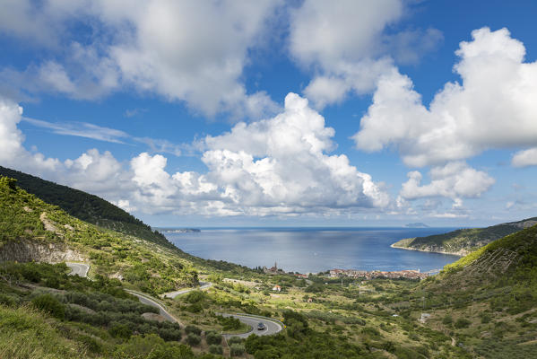 View of Komiza village and its bay (Komiza, Vis, Vis Island, Split-Dalmatia county, Dalmatia region, Croatia, Europe)