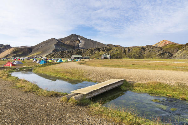 Landmannalaugar campsite (Fjallabak Nature Reserve, Highlands, Southern Region, Iceland, Europe)