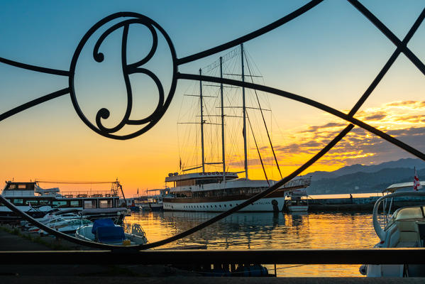 The boats in the port of Batumi at sunrise. Batumi, Adjara region, Georgia.
