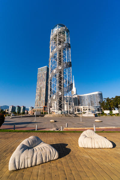 The alphabet tower, exemple of modern architecture in Batumi, Agiara region, Georgia.