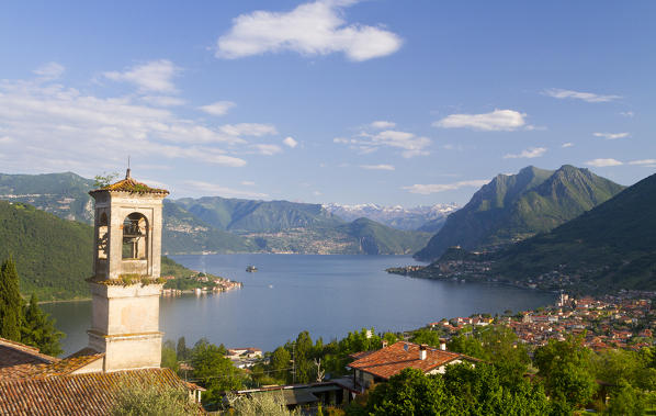 Europe, Italy, Lombardy,Iseo lake. Panoramic view of Iseo lake from a town in the south side of lake