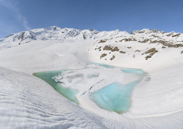 Glacial lake in Forni glacier. Santa Caterina Valfurva, SOndrio district, Lombardy, Italy, Europe.