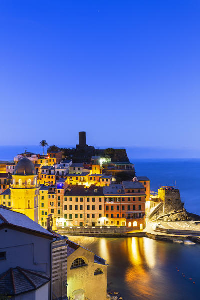 Village of Vernazza at dusk. Cinque Terre, Liguria, Italy, Europe.