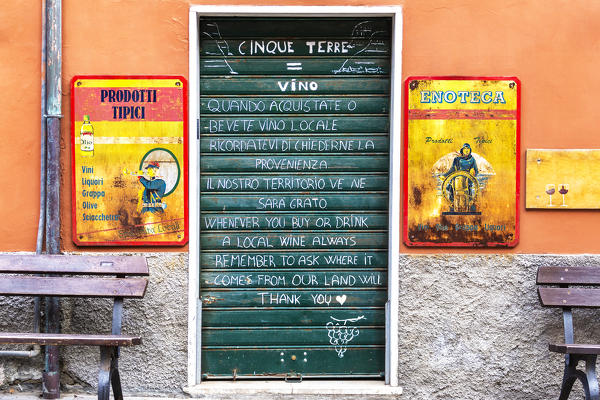 Entrance of a shop of typical products in Monterosso al Mare, Cinque Terre, Liguria, Italy, Europe.