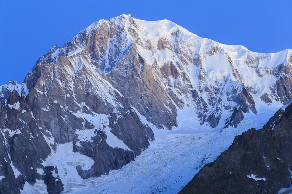 Mont Blanc during dusk. Ferret Valley, Courmayeur, Aosta Valley, Italy, Europe